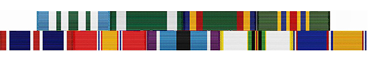 Joint Service Commendation Medal | Navy/Marine Corps Commendation Medal | Navy Unit Commendation Ribbon | Navy Commendation Medal | Air Force Navy Meritorious Unit Commendation Ribbon | National Defense Service Medal | Humanitarian Service Medal | Cold War Victory Medal Ribbon | United States Navy Commemorative Ribbon
